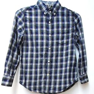 Crew Cuts Navy White Plaid Cotton Button Up Shirt Size 10yrs